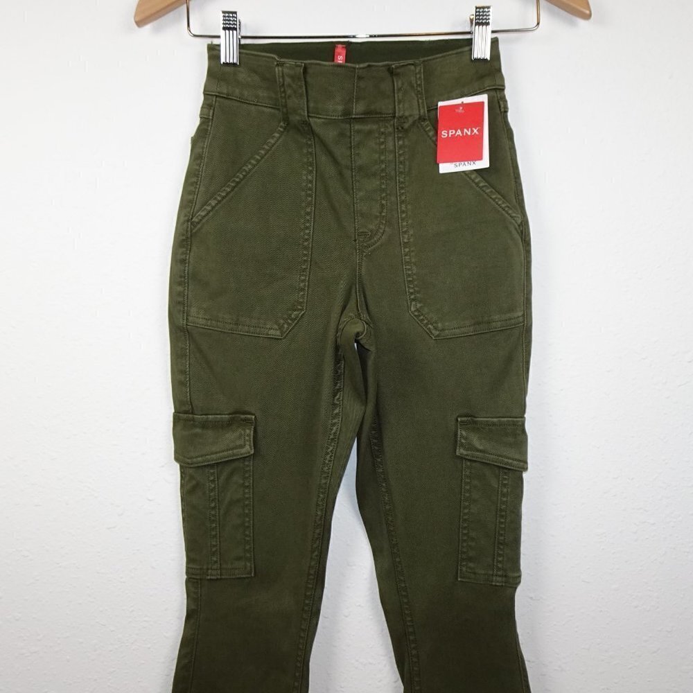Spanx Cargo Pants Women's Size XS Green Pull On High Waist Ankle Twill - Picture 2 of 8